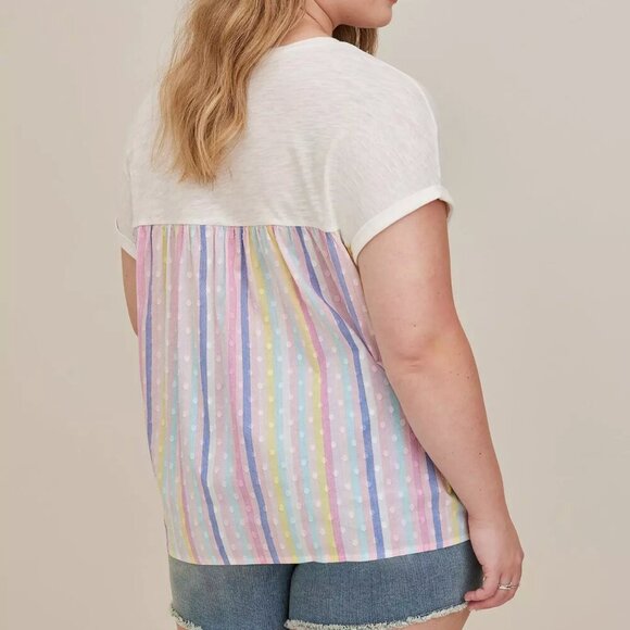 Torrid White Cotton Modal Slub + Clip Dot Print Fabric Mixed Dolman Tee Size 2 - Picture 10 of 10